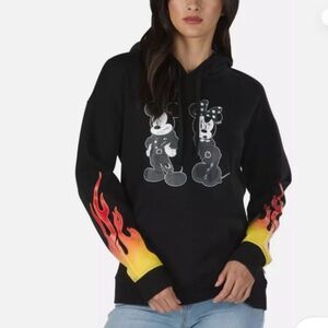 Vans x Disney Punk Mickey & Minnie Mouse Flames Checkered Pullover Hoodie Sz XS
